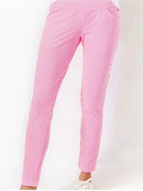 NWT Lilly Pulitzer Havana Pink Luxletic Corso Seersucker Pants. UPF 50+. Size 14
